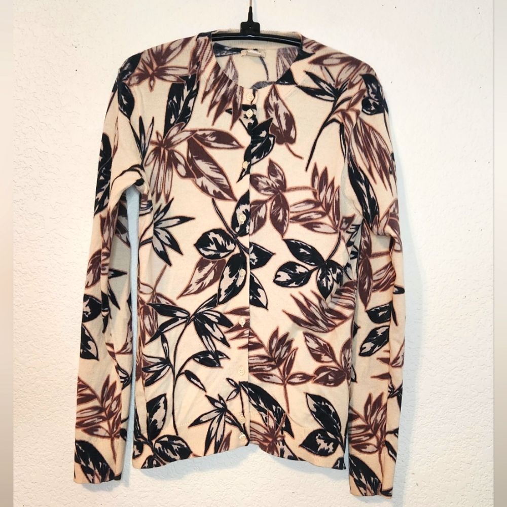 J. Crew Factory Cotton Cardigan with Leaf Design, Size M